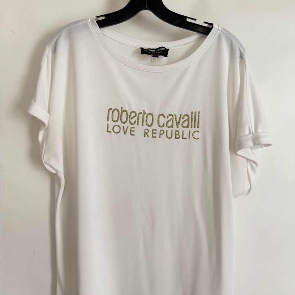 Roberto Cavalli White Tee with Gold Accents - Picture 2 of 4
